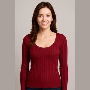 Moda International Red Ribbed Sweater Top Shirt Size Small Very Stretchy NWOT